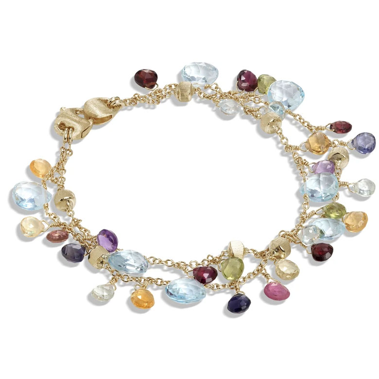 Marco Bicego Paradise Blue Topaz & Mixed Gemstone Double Strand Bracelet in Yellow Gold