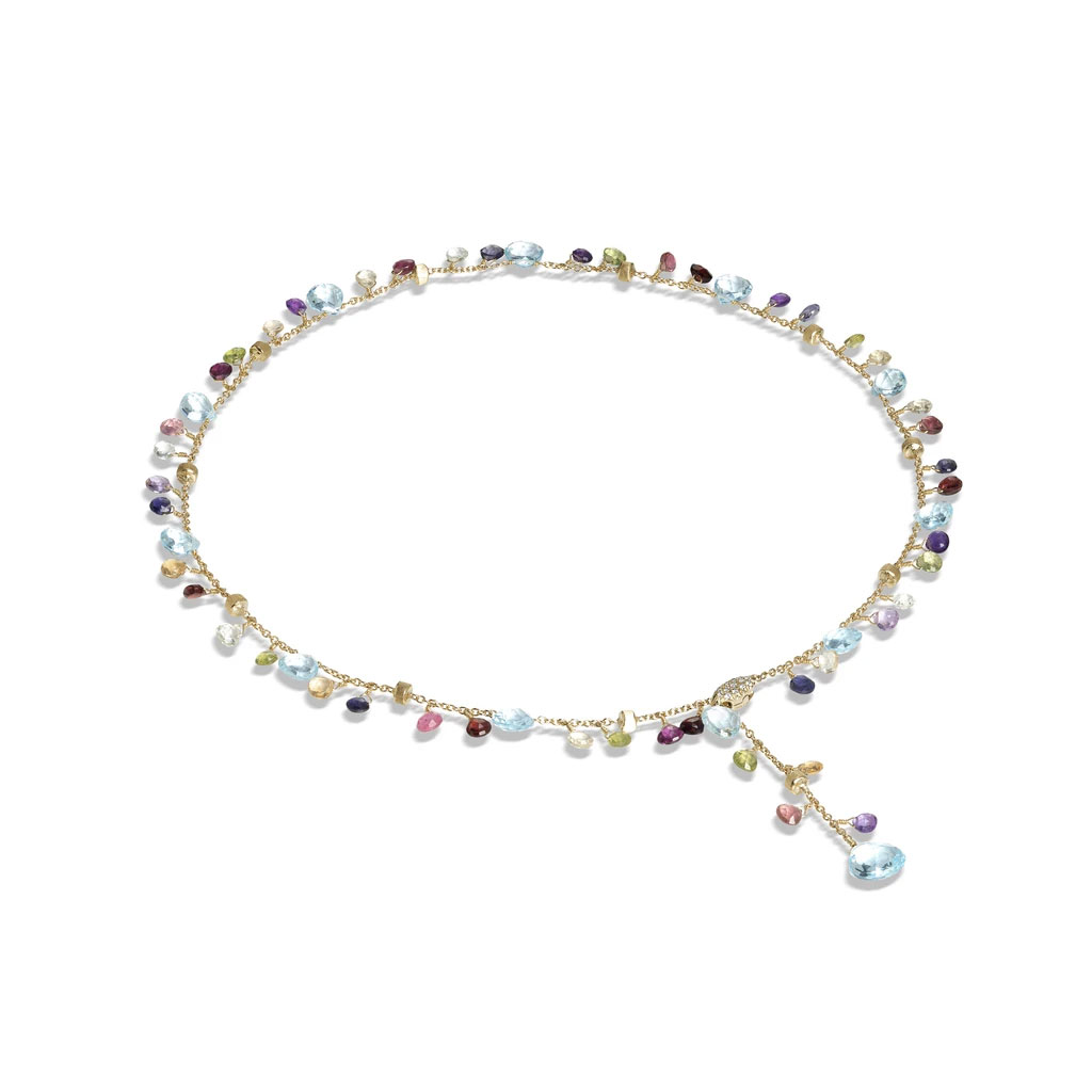 Marco Bicego Paradise Blue Topaz & Mixed Gemstone Lariat Necklace in Yellow Gold