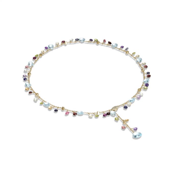 Marco Bicego Paradise Blue Topaz & Mixed Gemstone Lariat Necklace in Yellow Gold