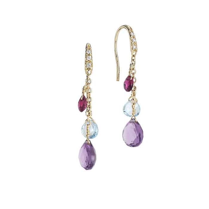 Marco Bicego Paradise Diamond & Mixed Gemstone Short Drop Earrings in Yellow Gold