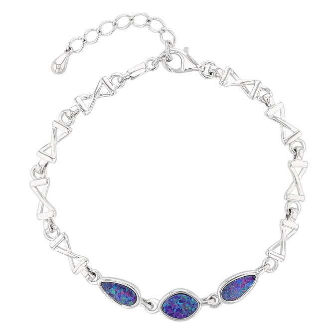 Opal Doublet 3 Station Bowtie Link Bracelet in Sterling Silver, 8"