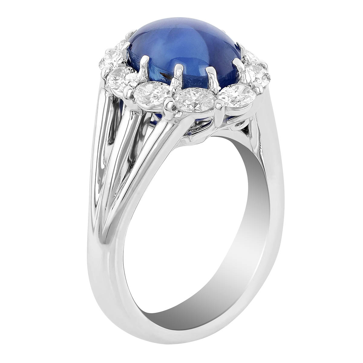 J.B. Star Oval Cabochon Sapphire & Diamond Halo Ring in Platinum