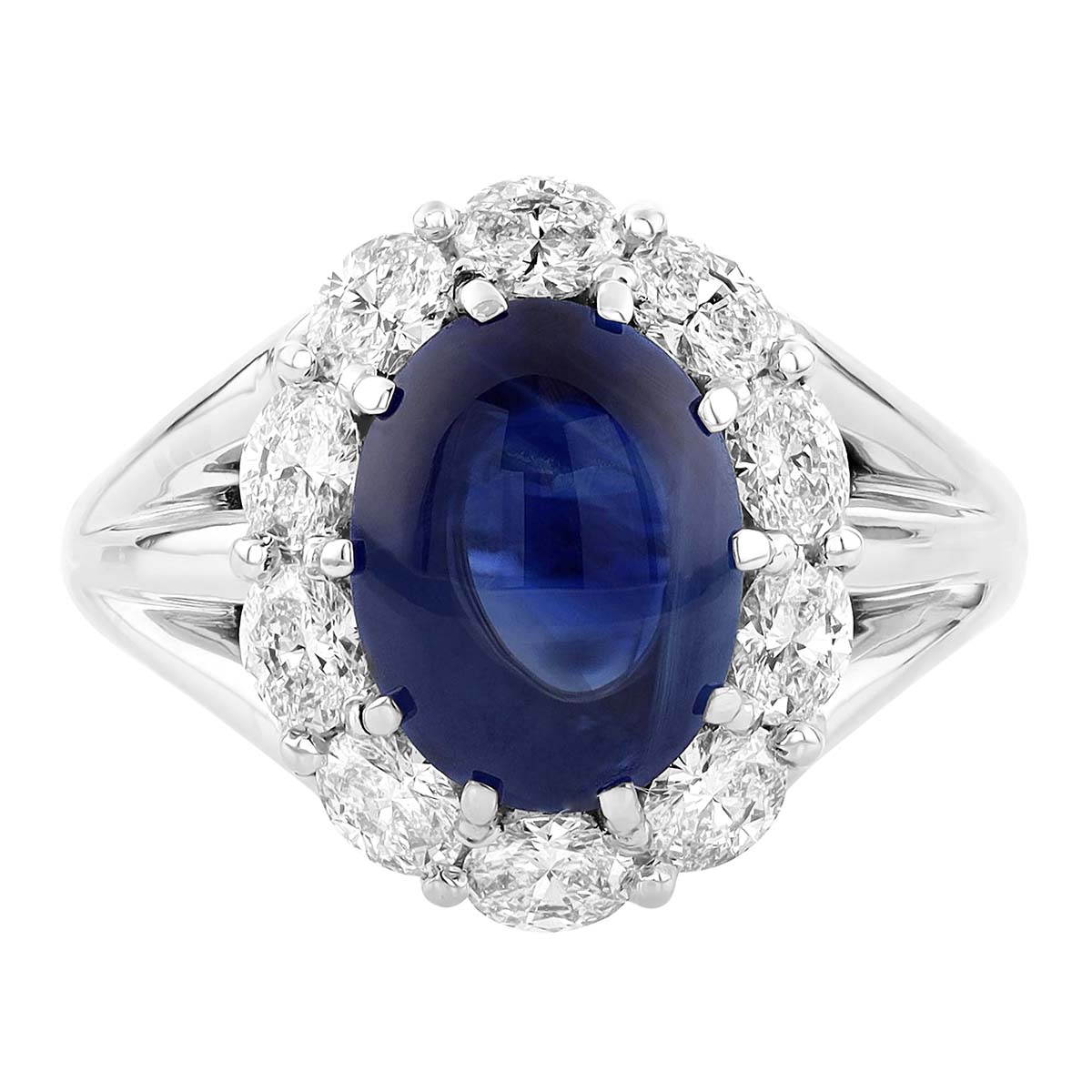 J.B. Star Oval Cabochon Sapphire & Diamond Halo Ring in Platinum