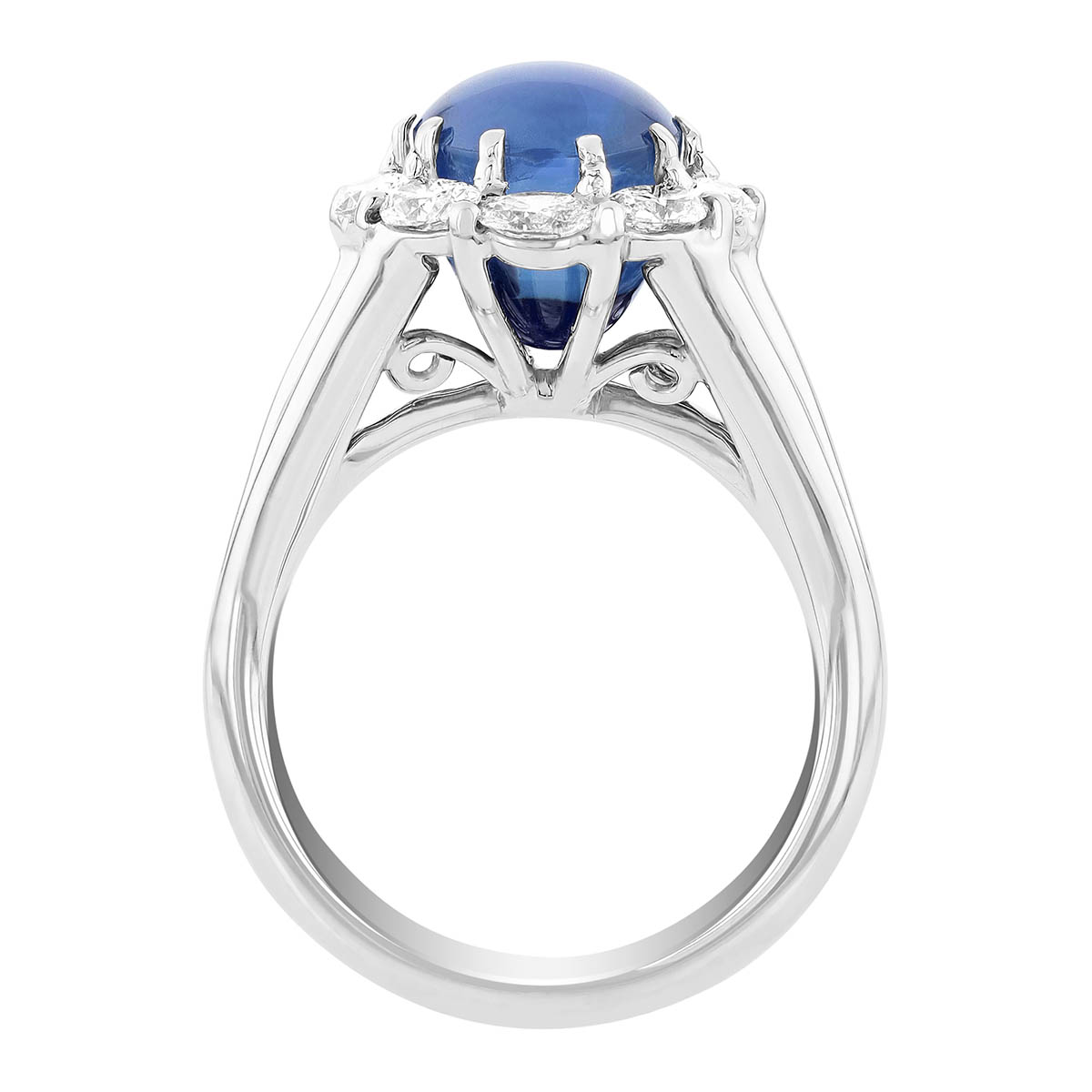 J.B. Star Oval Cabochon Sapphire & Diamond Halo Ring in Platinum