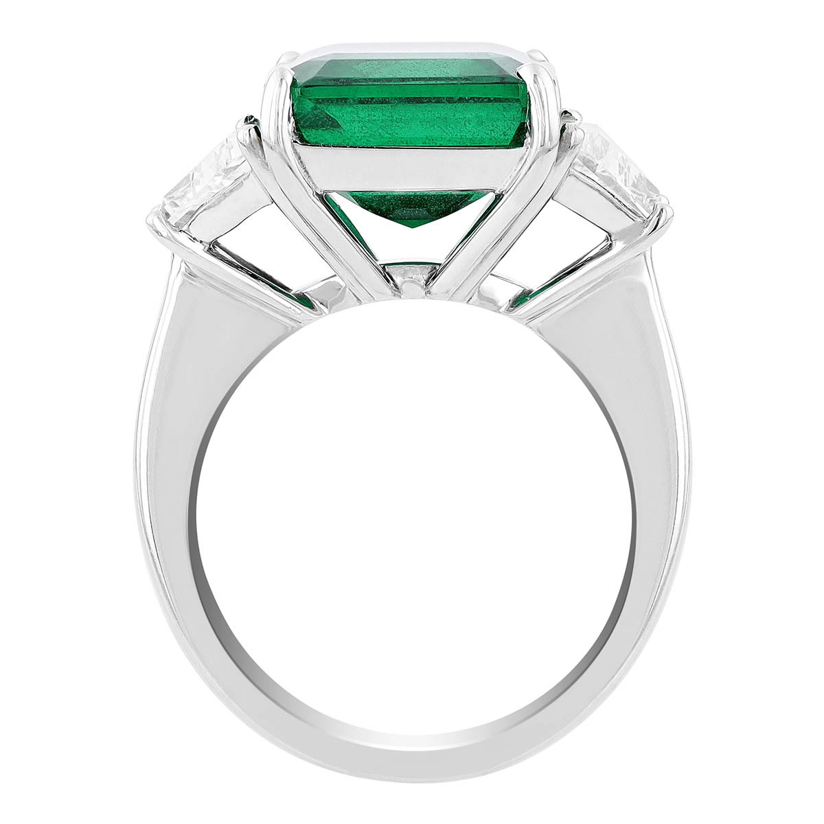 J.B. Star Asscher Cut Emerald & Trapezoid Diamond 3 Stone Ring in Platinum