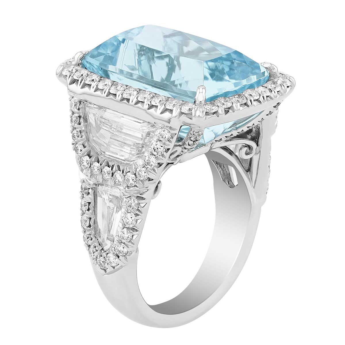 J.B. Star Paraiba Tourmaline Ring with Diamond Halo & Side Stones in Platinum