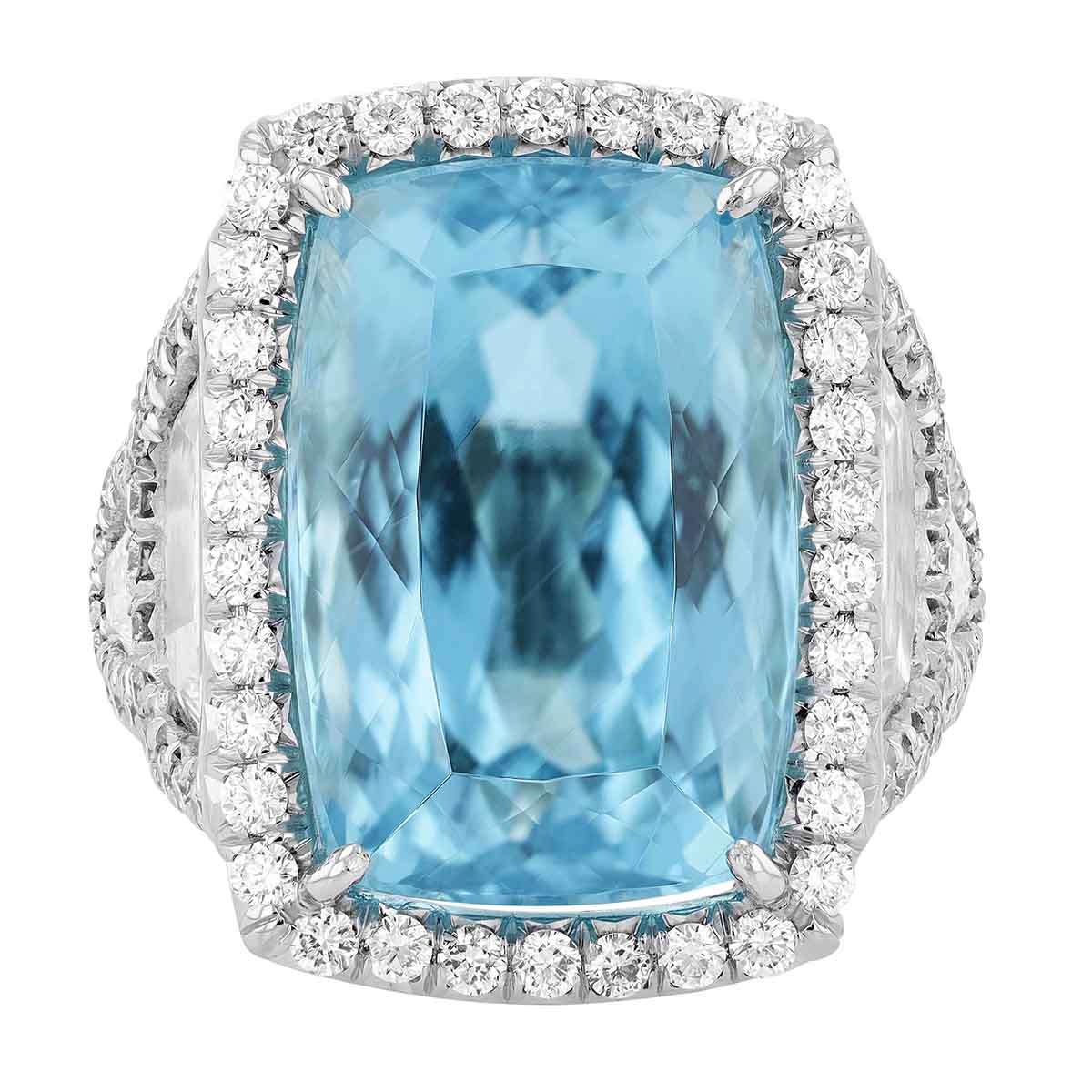 J.B. Star Paraiba Tourmaline Ring with Diamond Halo & Side Stones in Platinum