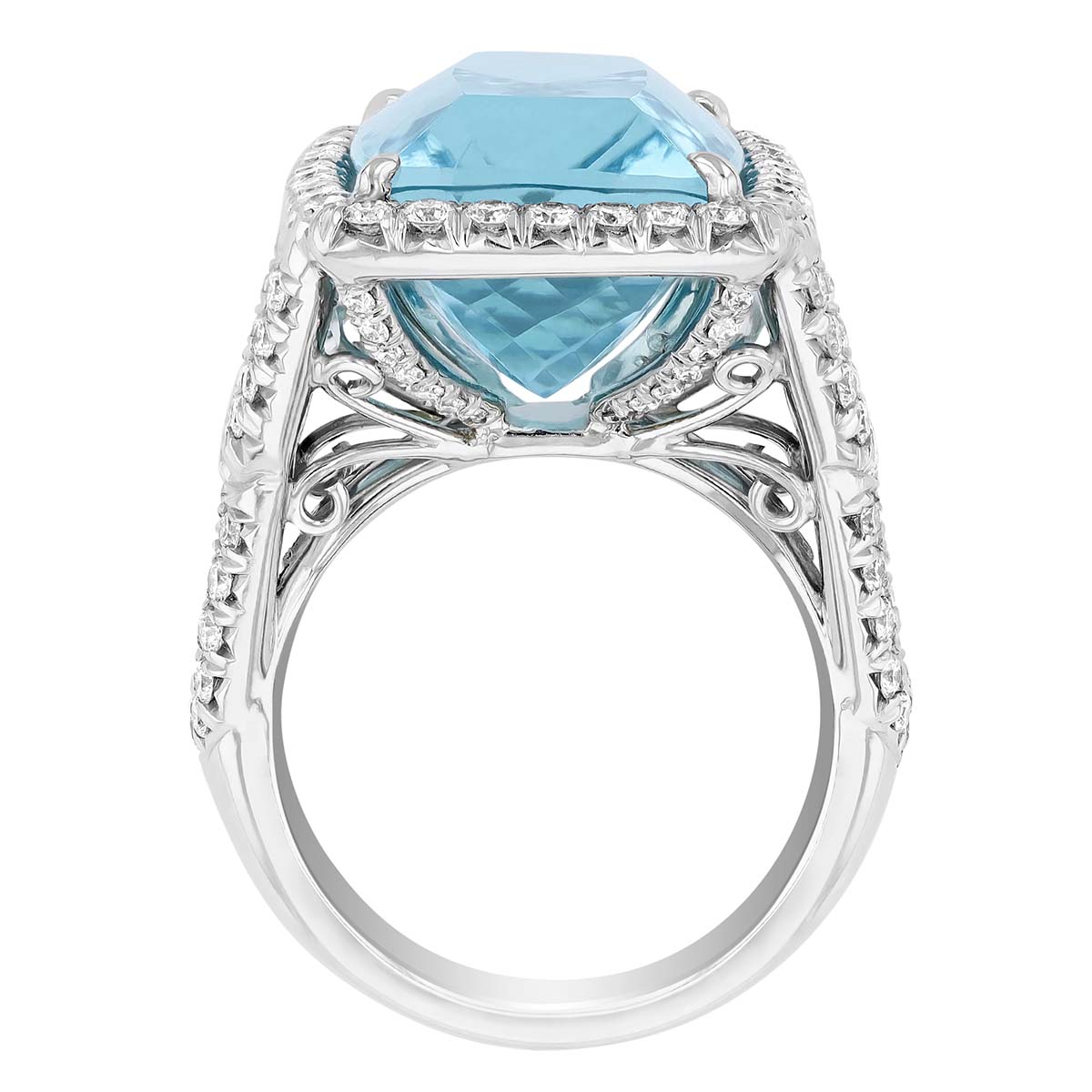 J.B. Star Paraiba Tourmaline Ring with Diamond Halo & Side Stones in Platinum
