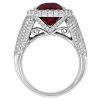 J.B. Star Mozambique Ruby Ring with Diamond Halo & Trapezoid Side Stone in Platinum