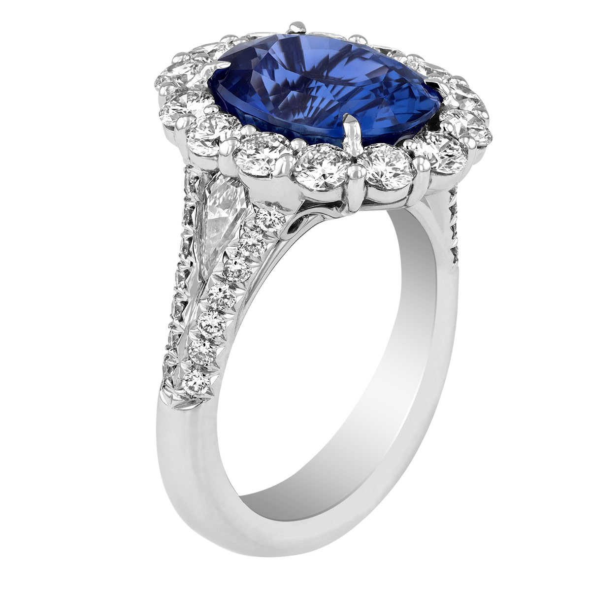 J.B. Star Oval Burma Sapphire & Diamond Halo Ring in Platinum