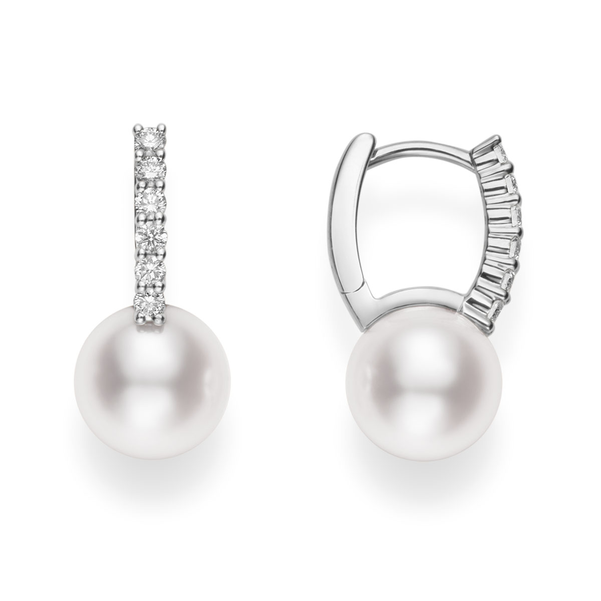 Mikimoto Classic Elegance Akoya Cultured Pearl Huggie Earrings with Diamonds