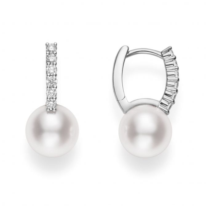 Mikimoto Classic Elegance Akoya Cultured Pearl Huggie Earrings with Diamonds