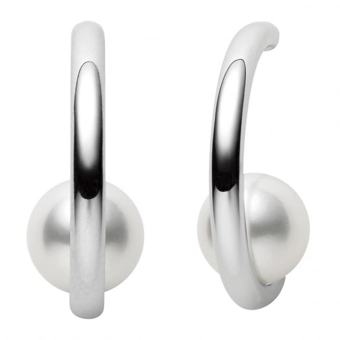 Mikimoto Classic Akoya Cultured Pearl Semi Hoop Earrings in White Gold