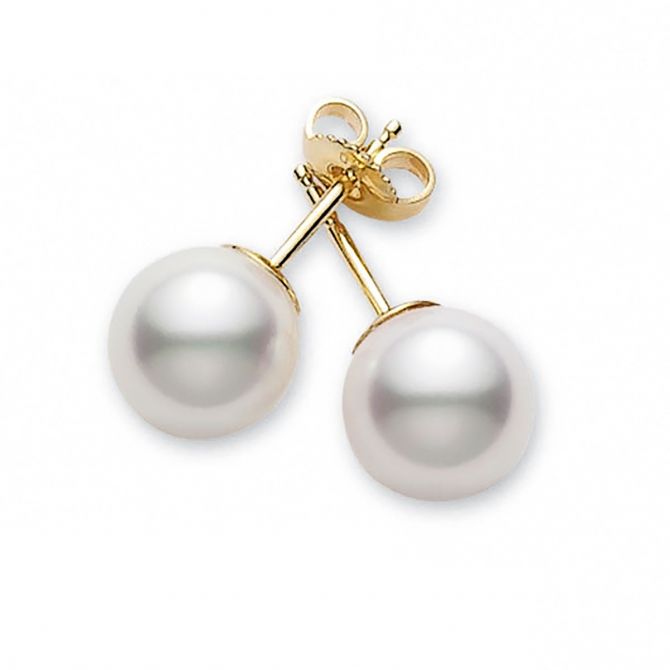 Mikimoto Akoya Cultured Pearl 6-6.5 mm Stud Earrings in Yellow Gold