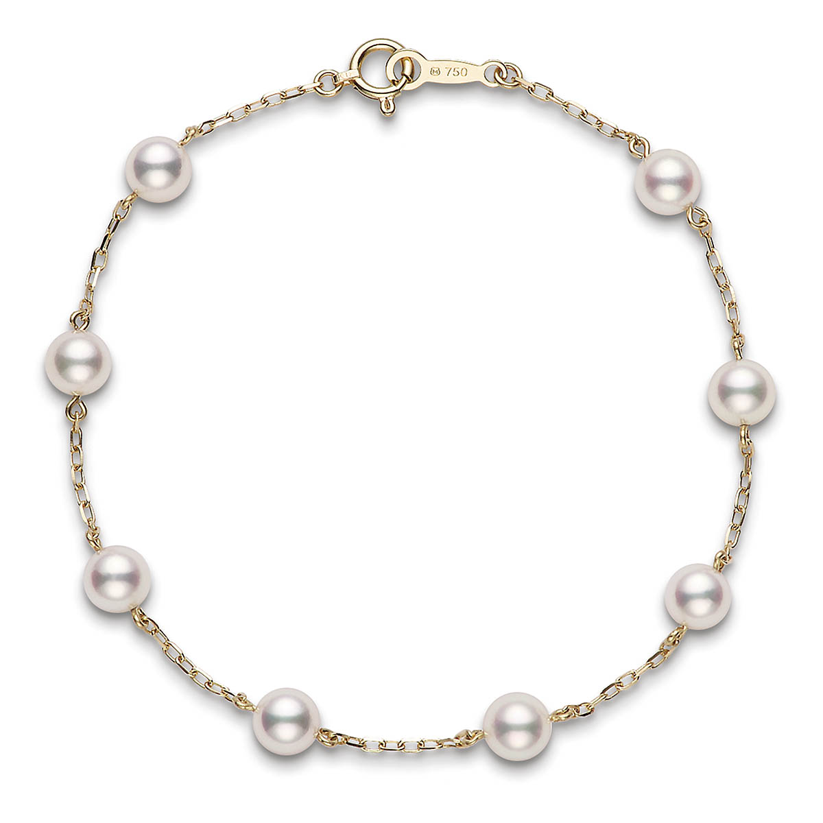 Mikimoto Akoya Cultured Pearl Station Bracelet in Yellow Gold, 7