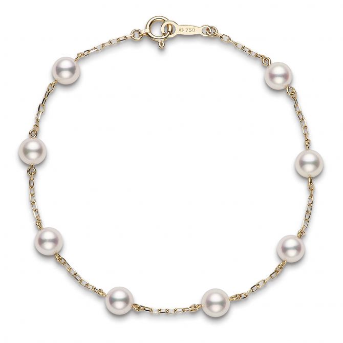 Mikimoto Akoya Cultured Pearl Station Bracelet in Yellow Gold, 7"