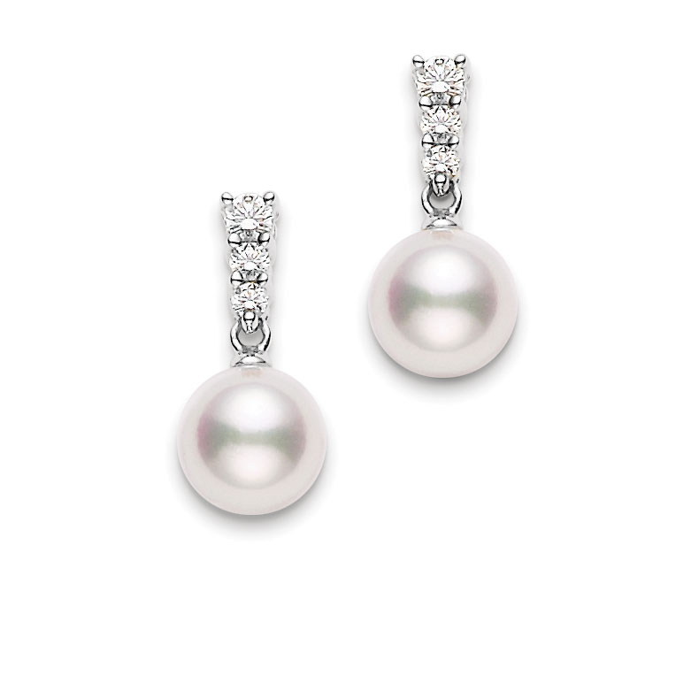 Mikimoto Morning Dew Akoya Cultured Pearl & Diamond Drop Earrings
