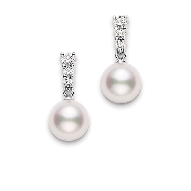 Mikimoto Morning Dew Akoya Cultured Pearl & Diamond Drop Earrings