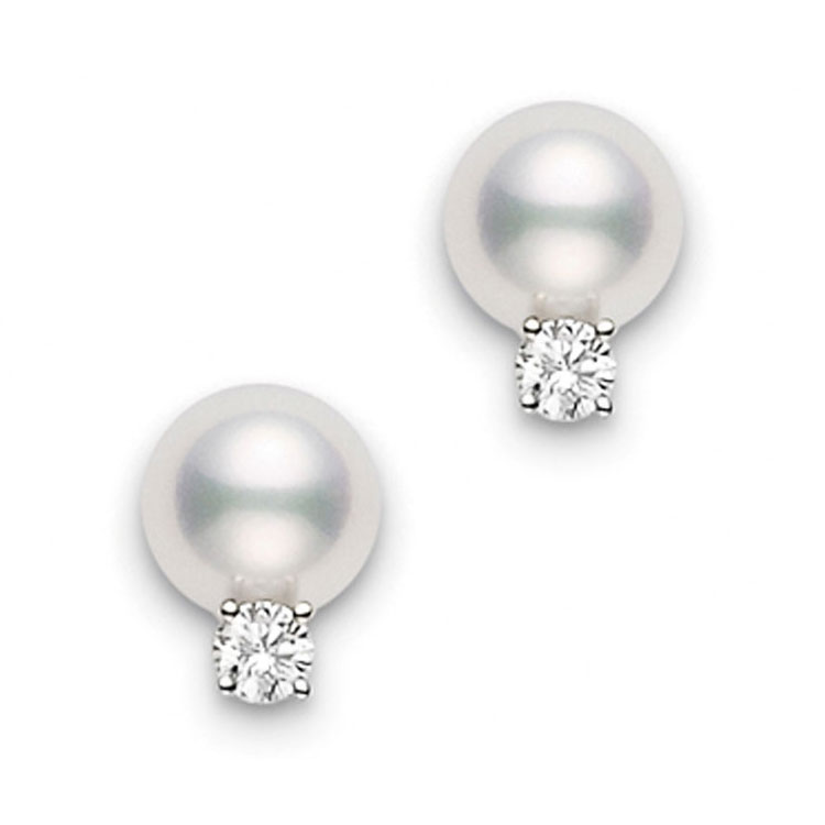 Mikimoto Akoya Cultured Pearl & Diamond Stud Earrings in White Gold, 6 x 6.5 mm