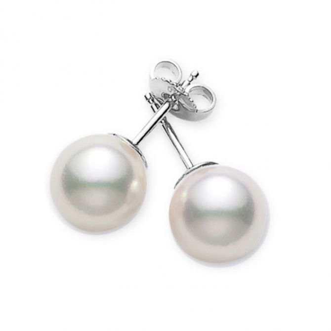 Mikimoto Akoya Cultured Pearl 7.5-8 mm Stud Earrings in White Gold, Grade AA