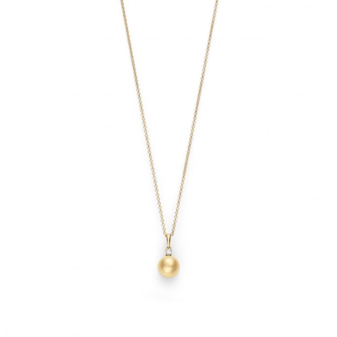 Mikimoto Golden South Sea Cultured Pearl & Diamond Pendant in Yellow Gold, 18"