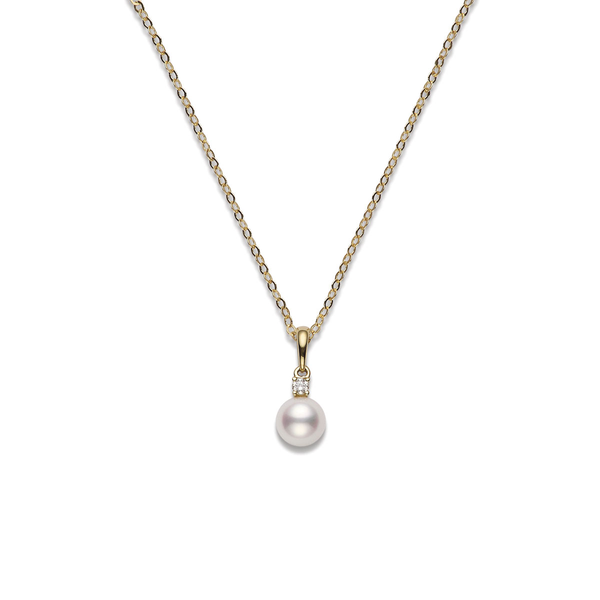 Mikimoto Akoya Cultured Pearl & Diamond Pendant in Yellow Gold, 18