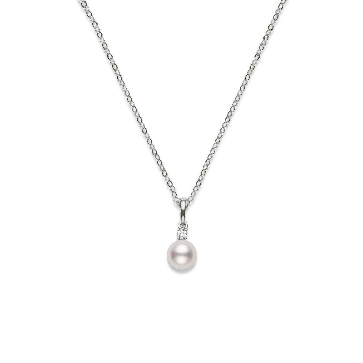 Mikimoto Akoya Cultured Pearl & Diamond 7.5 mm Pendant in White Gold, 18