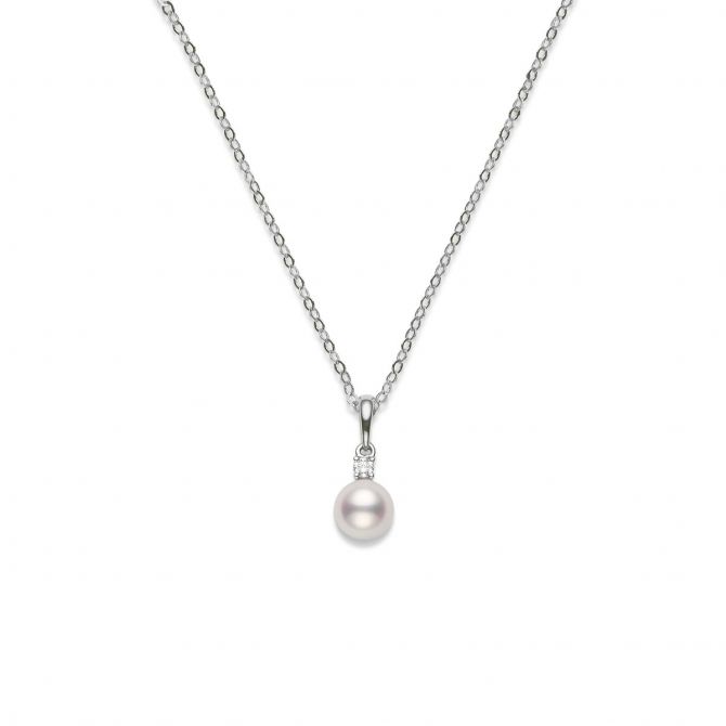 Mikimoto Akoya Cultured Pearl & Diamond 7.5 mm Pendant in White Gold, 18"