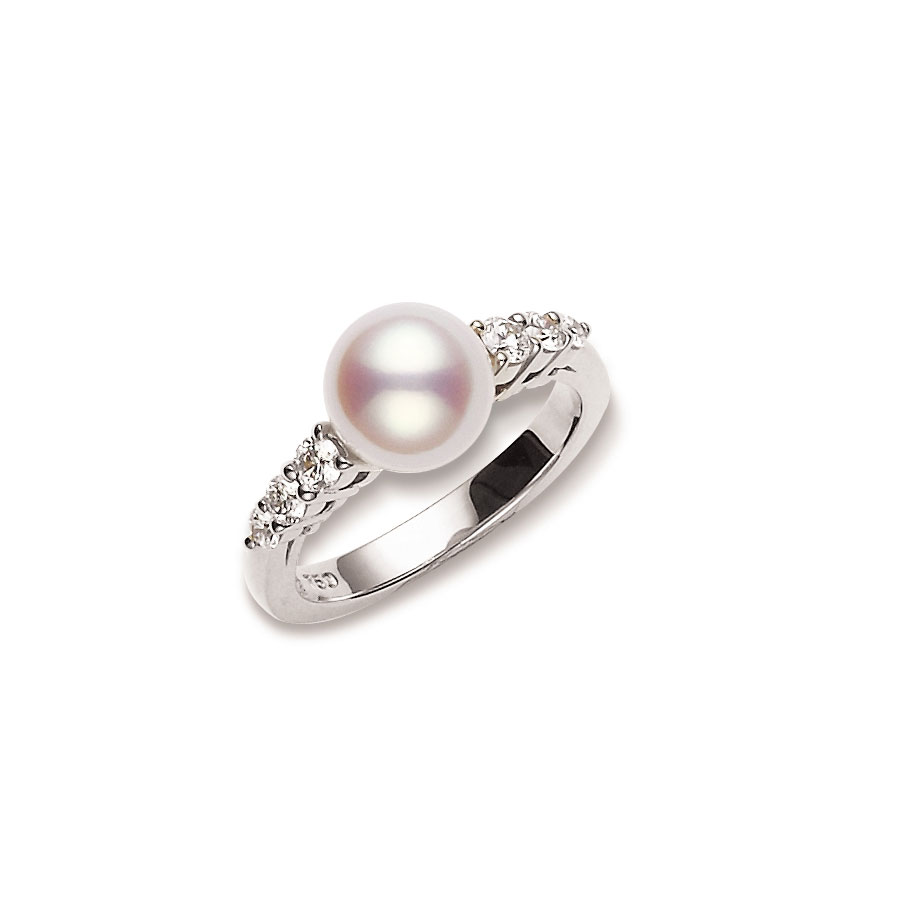 Mikimoto Morning Dew Akoya Cultured Pearl & Diamond Ring in White Gold