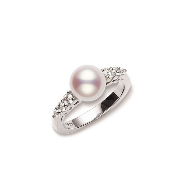 Mikimoto Morning Dew Akoya Cultured Pearl & Diamond Ring in White Gold