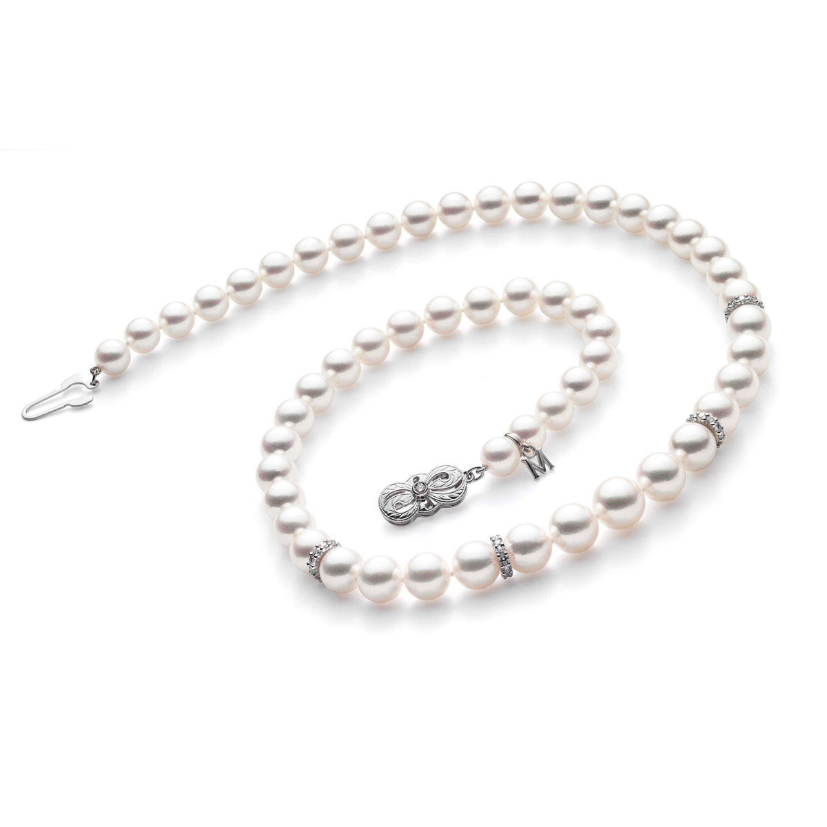Mikimoto Akoya Cultured Pearl Graduated Strand Necklace with Diamond Rondelles, 18