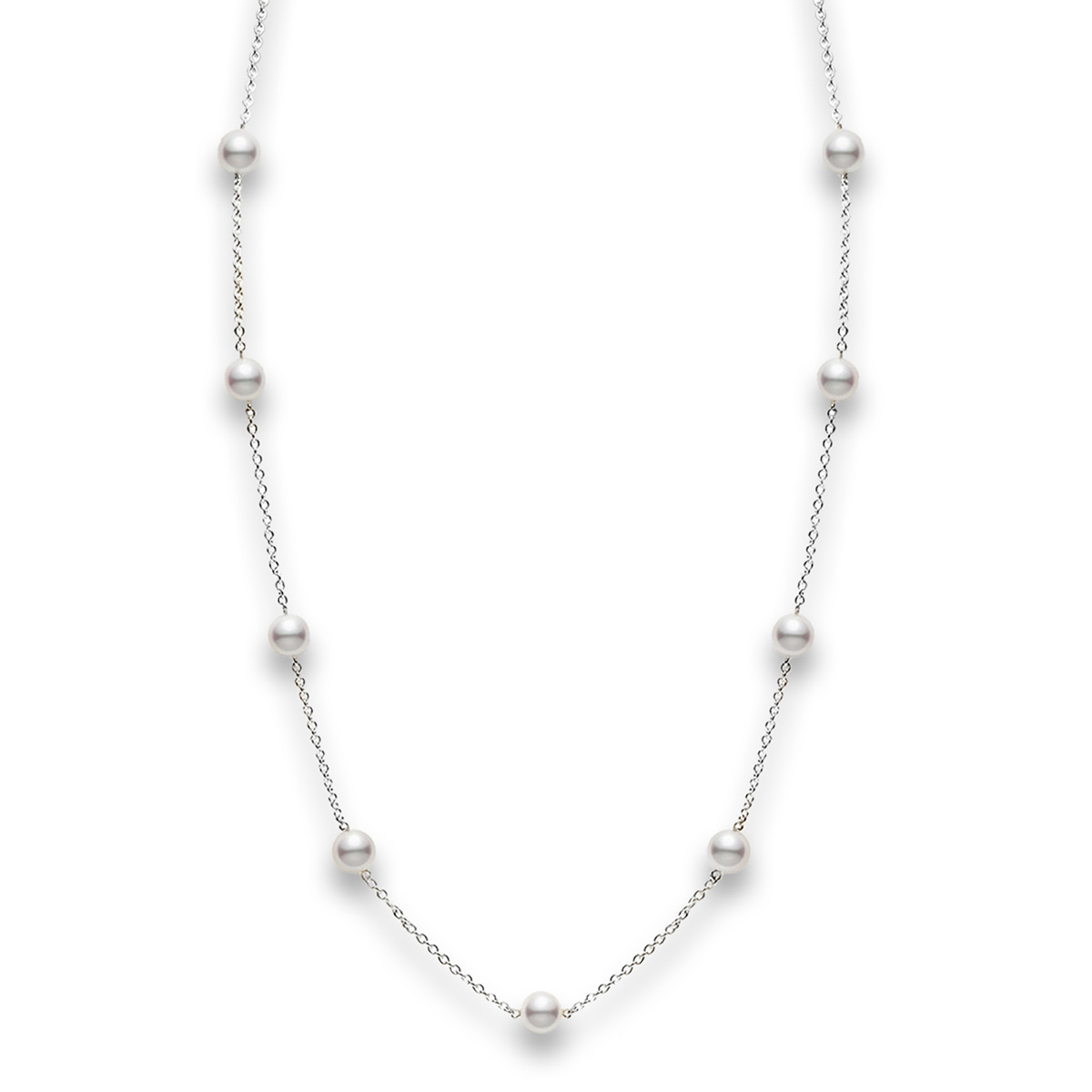 Mikimoto Akoya Cultured Pearl Station By the Yard Necklace in White Gold, 18