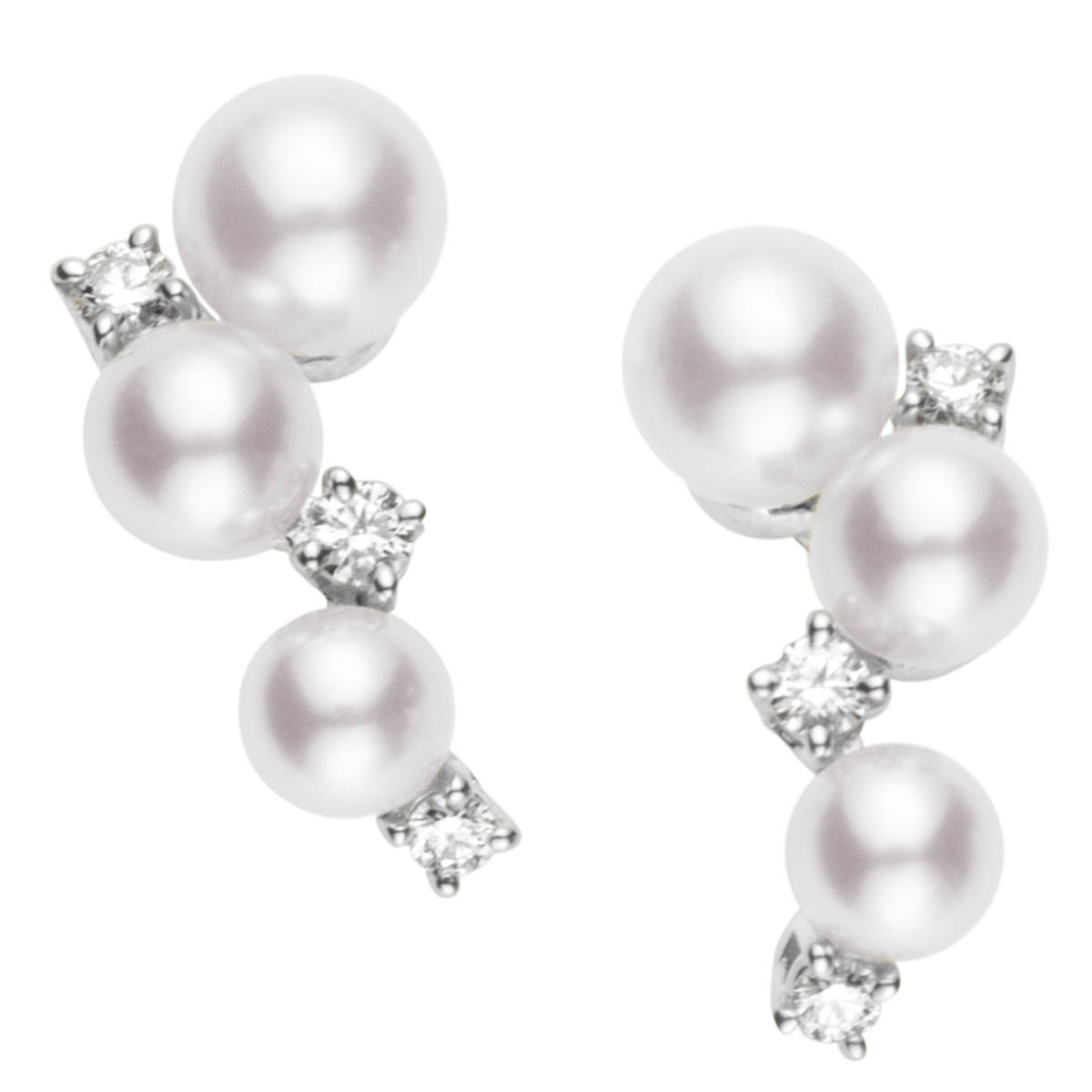 Mikimoto Bubbles Akoya Cultured Pearl & Diamond Cluster Earrings in White Gold