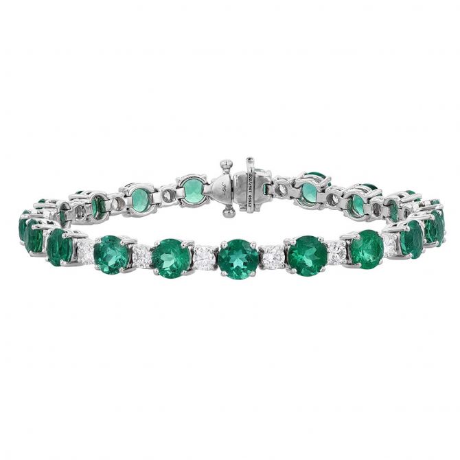 J.B. Star Emerald & Diamond Alternating Tennis Bracelet in Platinum, 7"