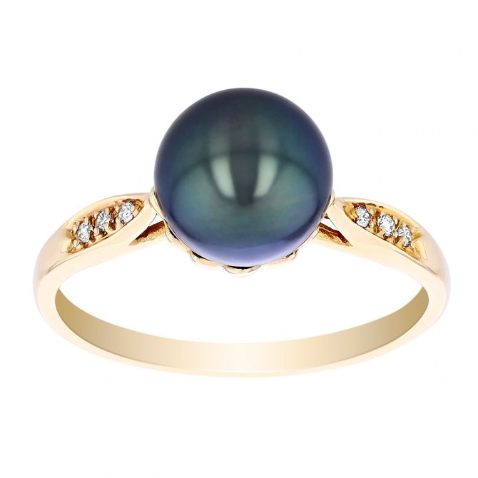 TARA Pearls Tahitian South Sea Cultured Pearl Ring with Diamond Accents in Yellow Gold