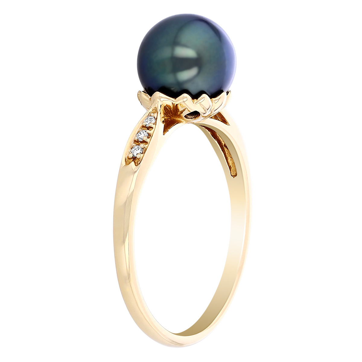 TARA Pearls Tahitian South Sea Cultured Pearl Ring with Diamond Accents in Yellow Gold