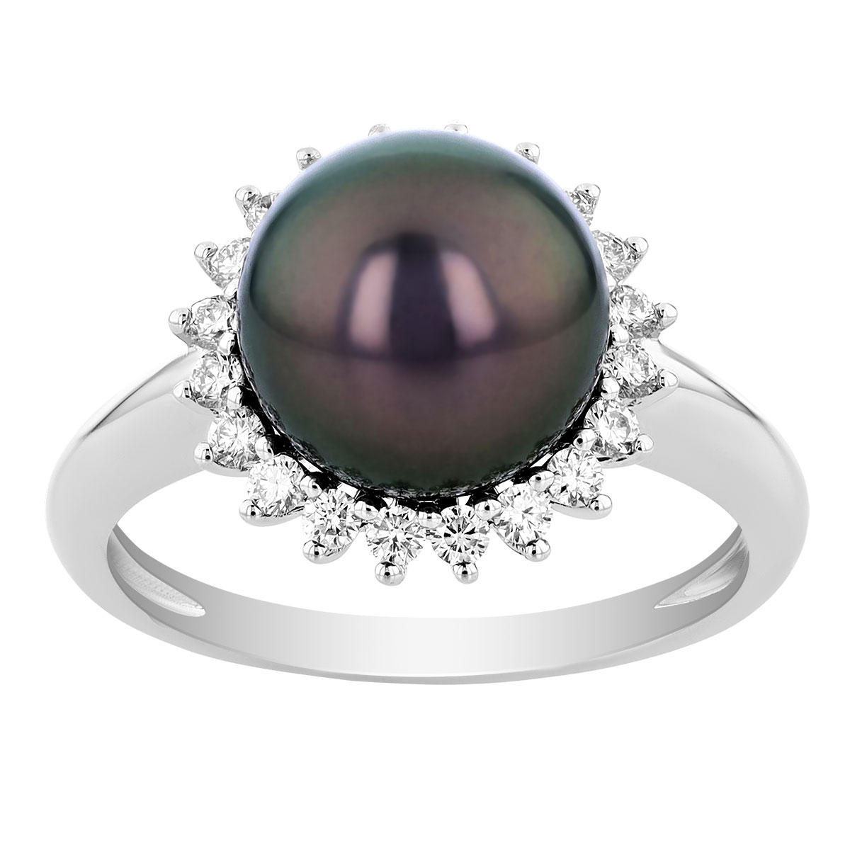 TARA Pearls Tahitian South Sea Cultured Pearl & Diamond Spike Halo Ring in White Gold
