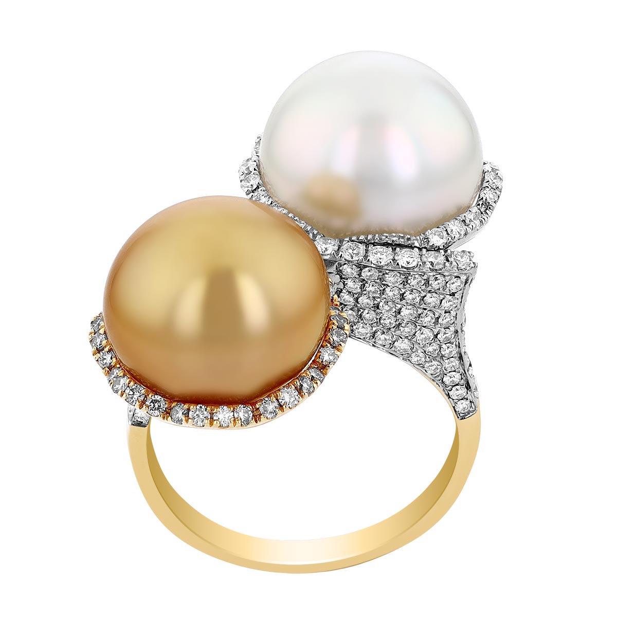 TARA Pearls Golden & White South Sea Cultured Pearl & Diamond Pave Duo Ring in Two Tone