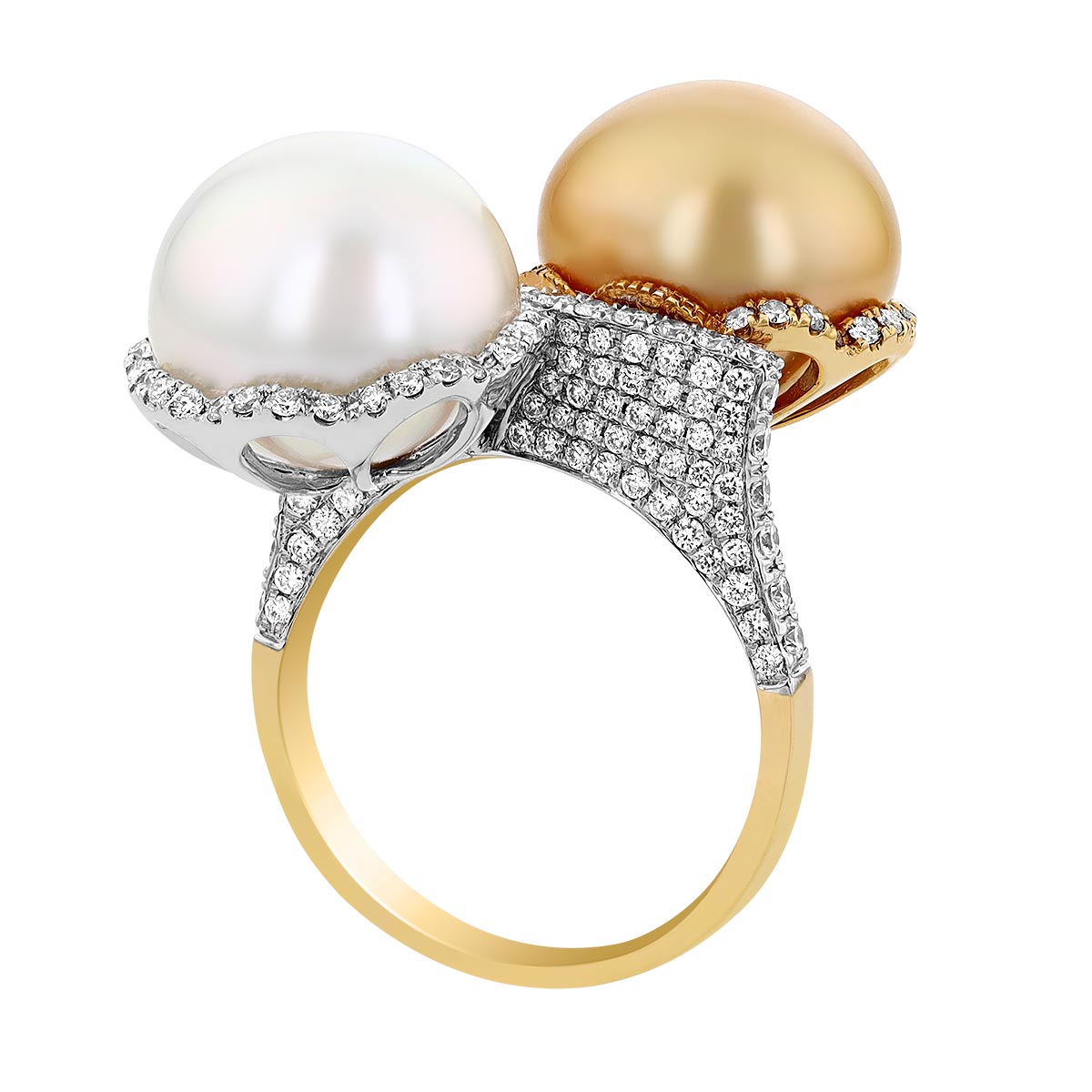 TARA Pearls Golden & White South Sea Cultured Pearl & Diamond Pave Duo Ring in Two Tone