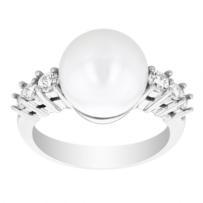 TARA Pearls White South Sea Cultured Pearl & Diamond Side Stone Ring in White Gold