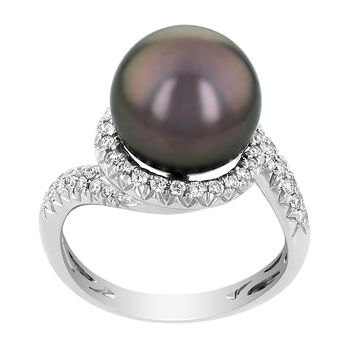 TARA Pearls Tahitian Cultured Pearl & Diamond Swirl Halo Ring in White Gold