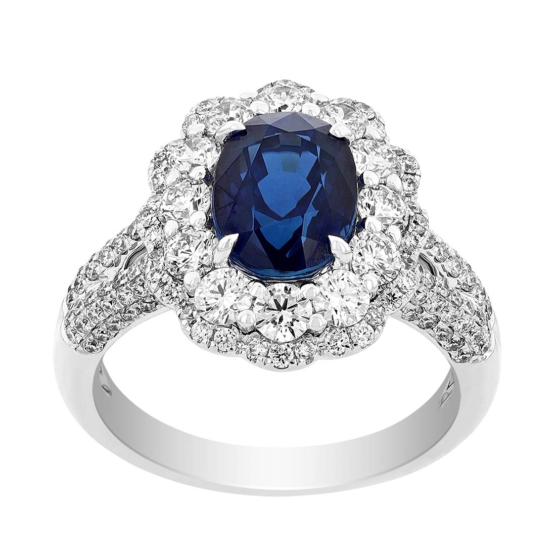 Oval Sapphire & Diamond Scalloped Halo Ring in White Gold by TARA