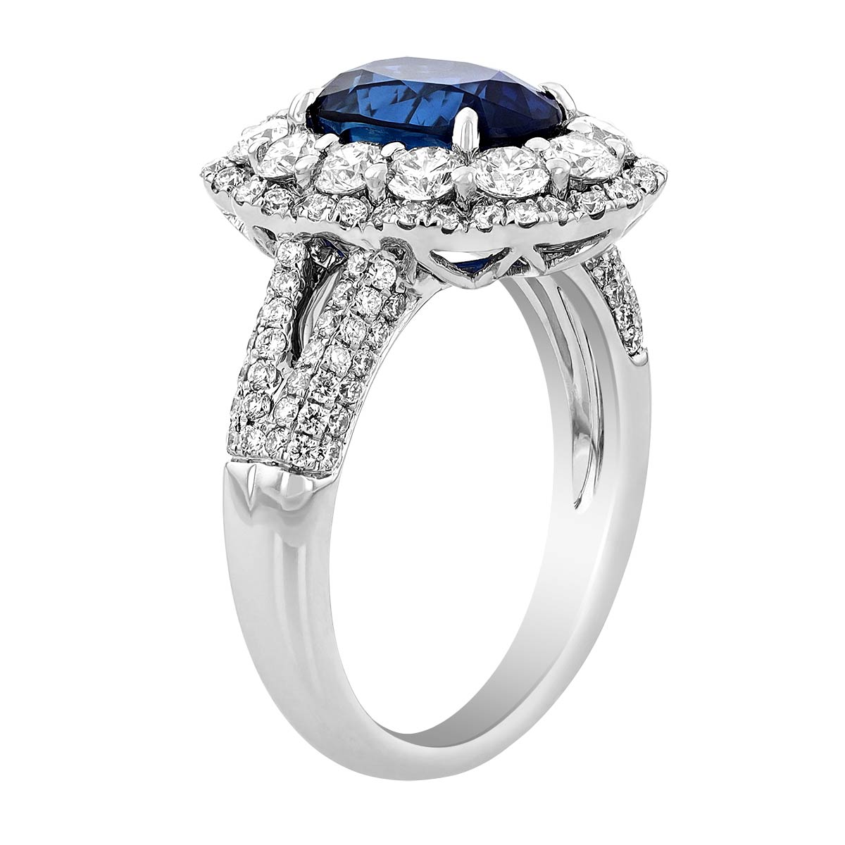 Oval Sapphire & Diamond Scalloped Halo Ring in White Gold by TARA