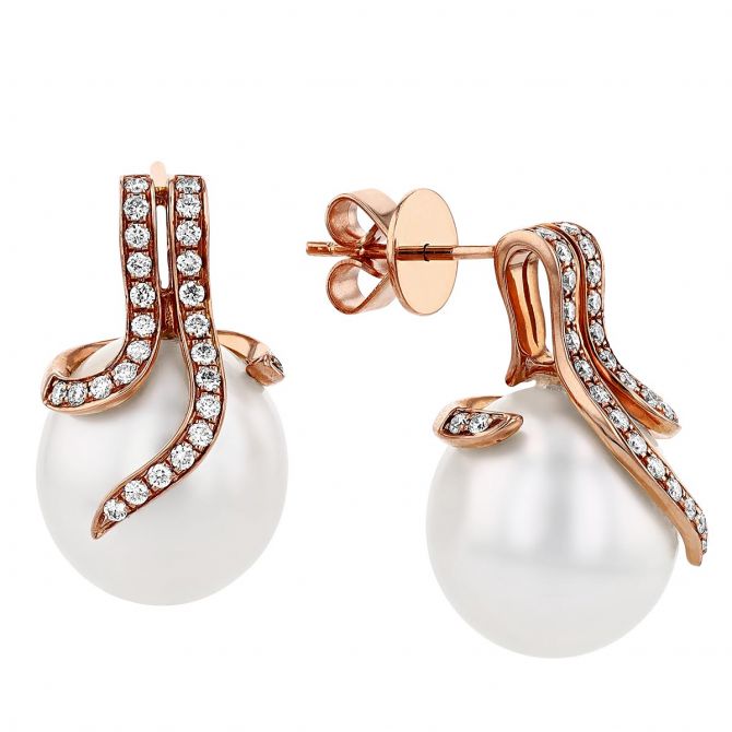 TARA Pearls Oscar White South Sea Cultured Pearl & Diamond Stud Earrings in Rose Gold