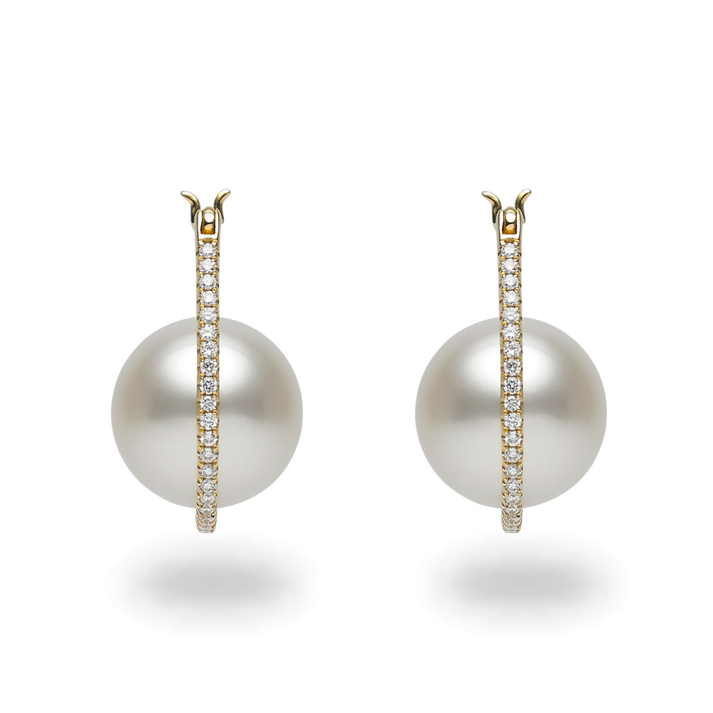 TARA Pearls South Sea Cultured Pearl & Diamond Huggie Hoop Earrings in Yellow Gold