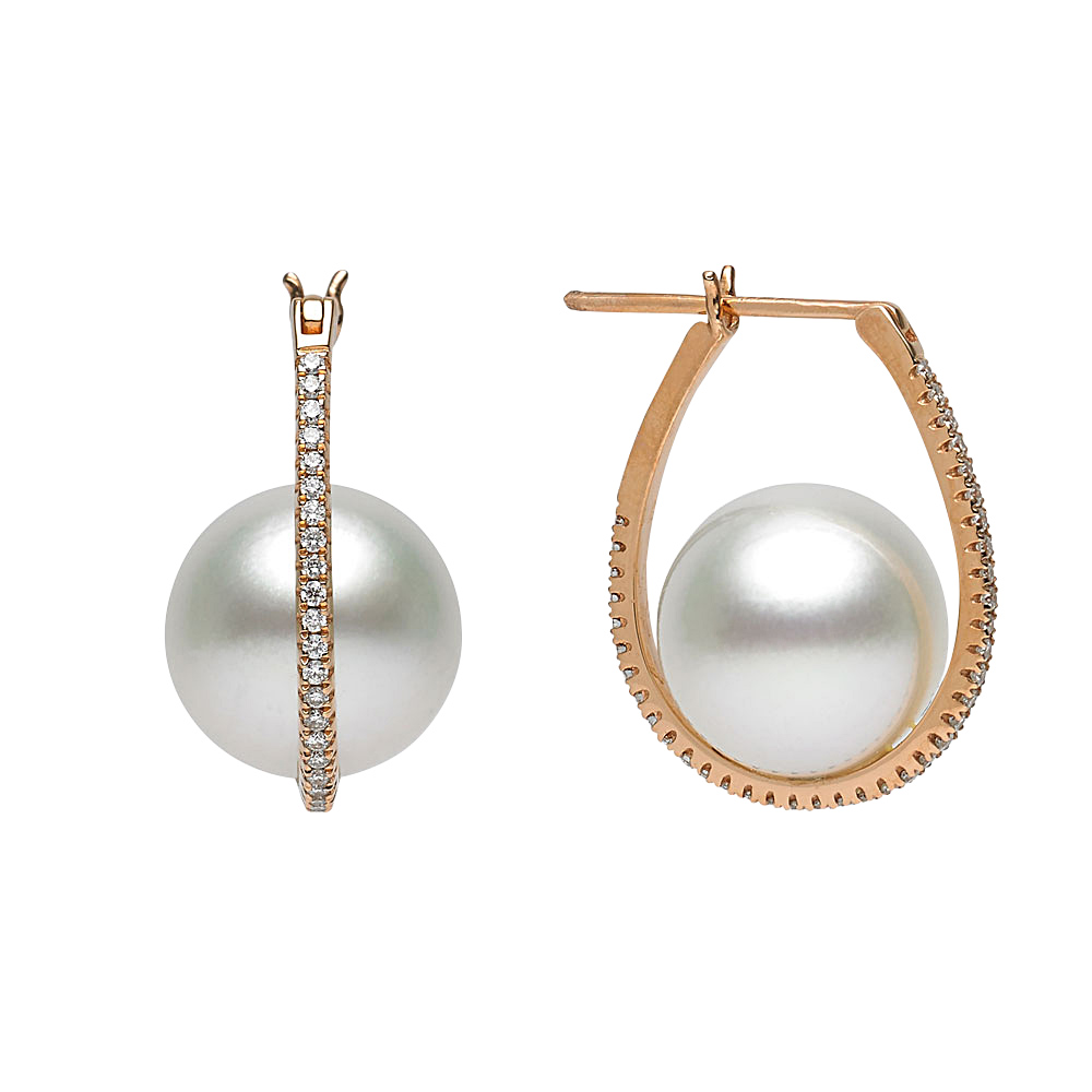 TARA Pearls South Sea Cultured Pearl & Diamond Huggie Earrings in Rose Gold, 10x11 mm