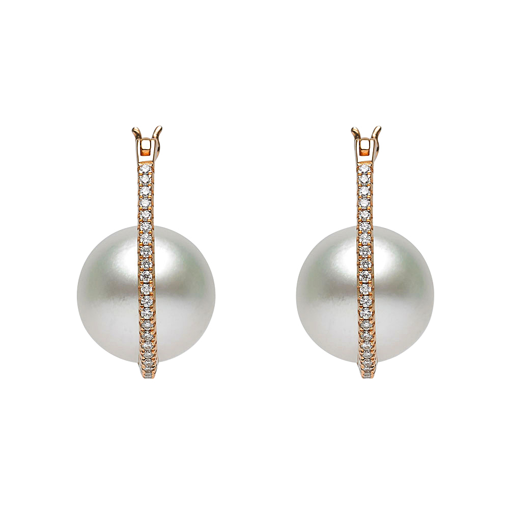 TARA Pearls South Sea Cultured Pearl & Diamond Huggie Earrings in Rose Gold, 10x11 mm