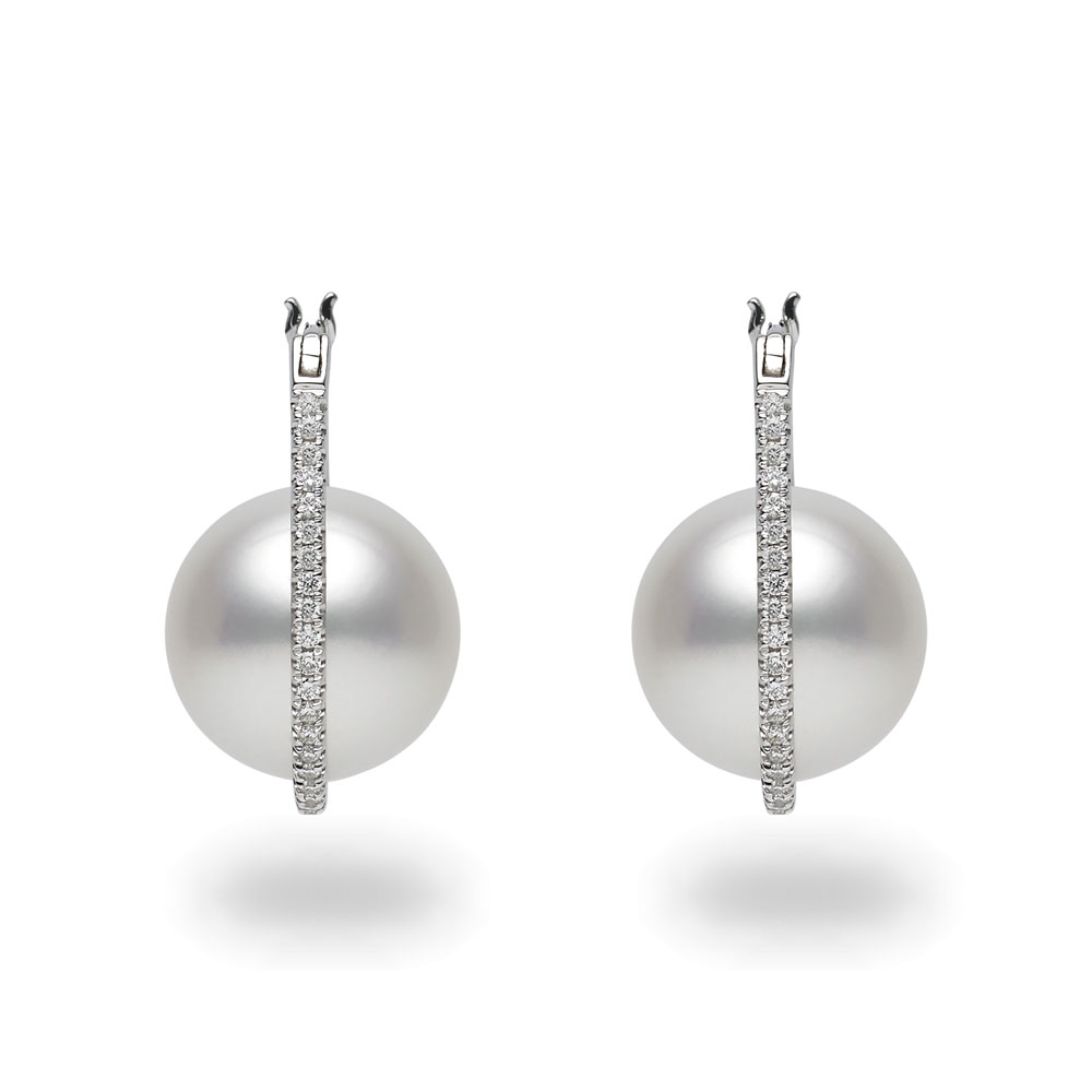 TARA Pearls South Sea Cultured Pearl & Diamond Huggie Hoop Earrings in White Gold