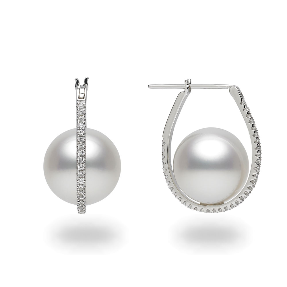 TARA Pearls South Sea Cultured Pearl & Diamond Huggie Hoop Earrings in White Gold
