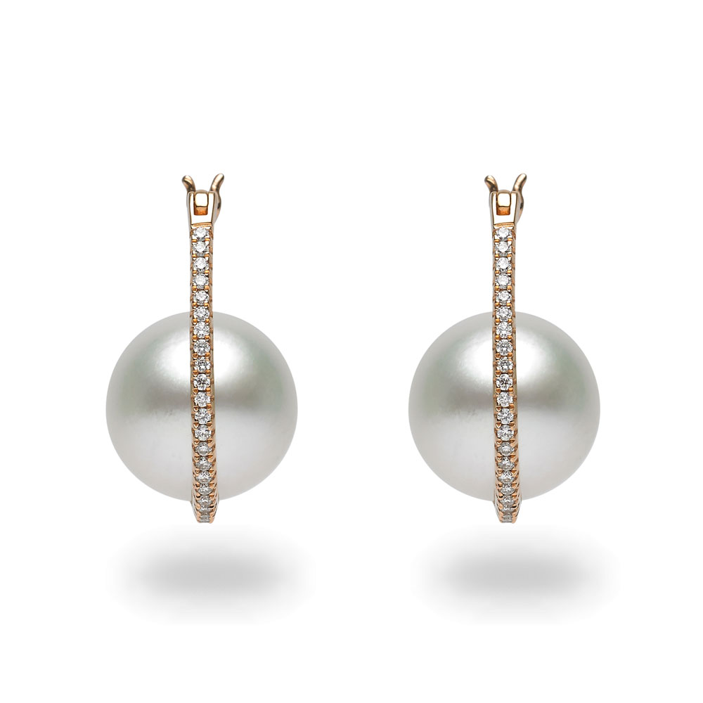TARA Pearls South Sea Cultured Pearl & Diamond Huggie Earrings in Rose Gold, 12x13 mm